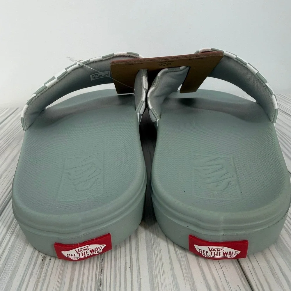 Vans La Costa Checkers Slide-On Sandals Sage Gray White board Mens Size 11 New